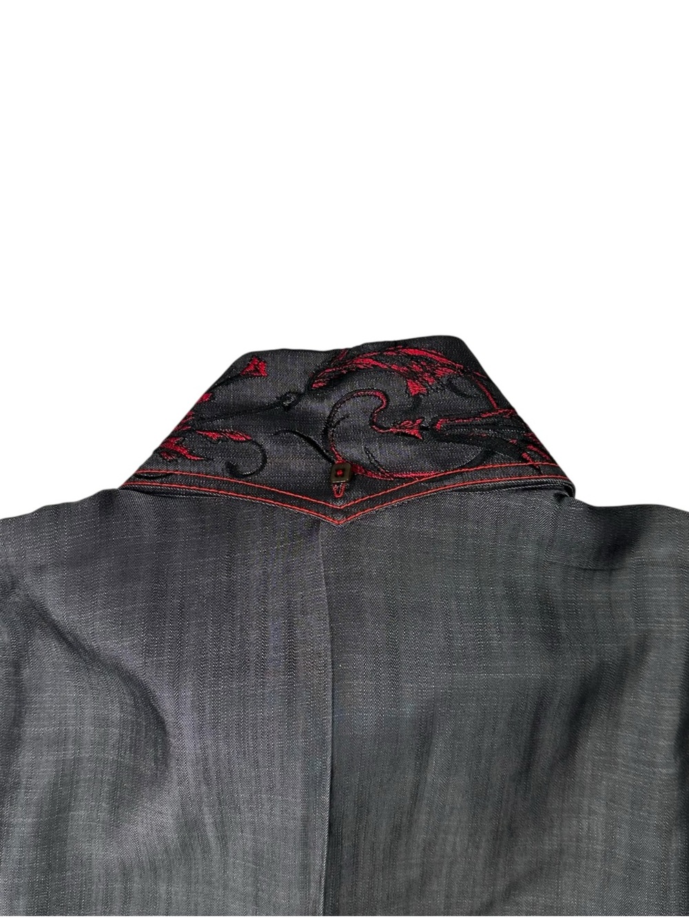 Angelino For Bermuda Button Up Shirt Mens XL Gray Embroidered Red Vines Leaves - Picture 7 of 8